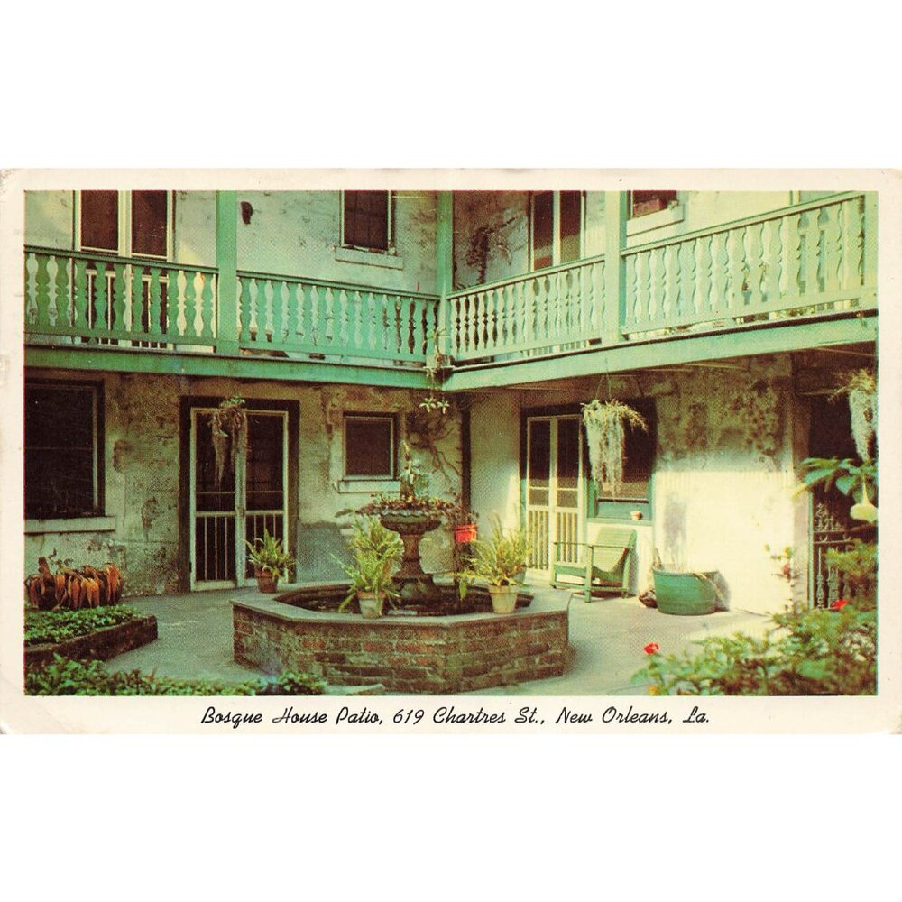 Postcard Bosque House Patio, 619 Chartres, New Orleans, La. Vintage Chrome
